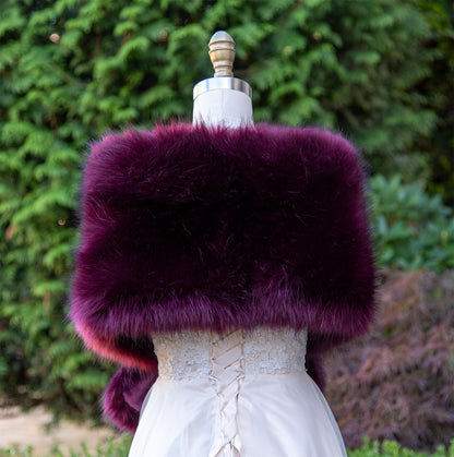 Purple plum faux fur wrap with black tips faux fur stole faux fur shawl bridal wrap faux fur shrug B005-purle