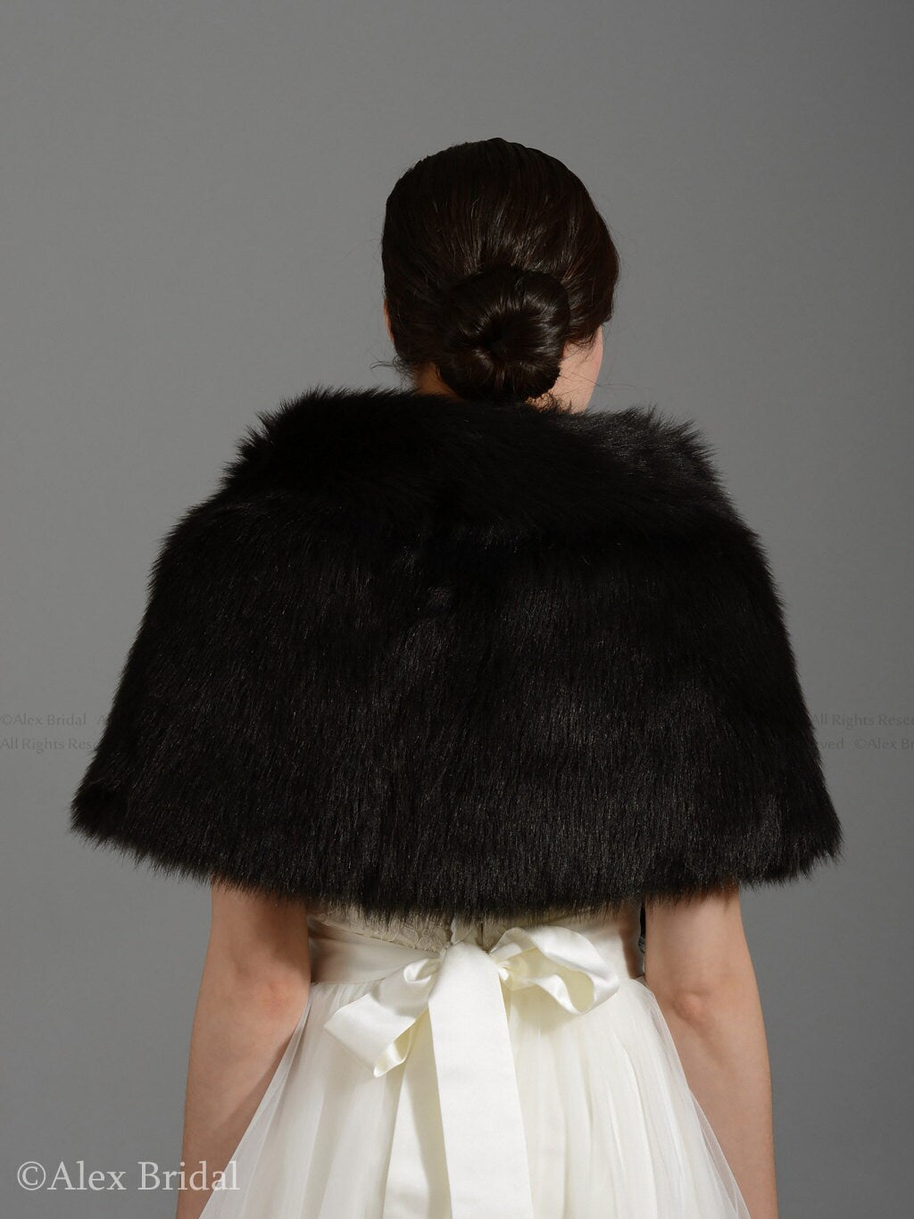 Black faux fur wrap faux fur shawl faux fur shrug faux fur stole bridal wrap wedding wrap A001-Black