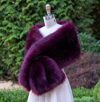 Purple plum faux fur wrap with black tips faux fur stole faux fur shawl bridal wrap faux fur shrug B005-purle
