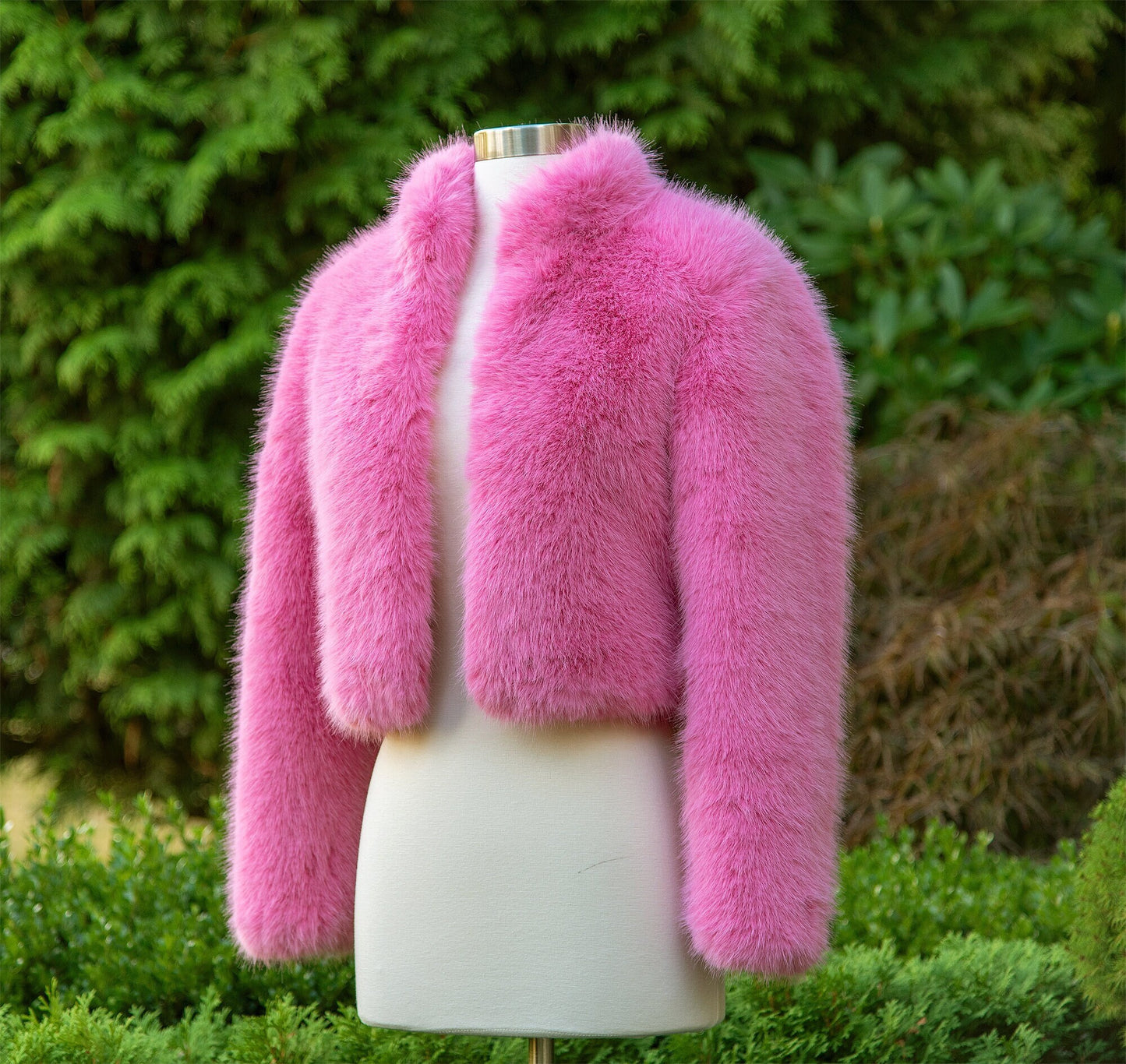 Barbie pink long sleeve faux fur jacket faux fur coat faux fur bolero faux fur shrug FJ003-hot-pink
