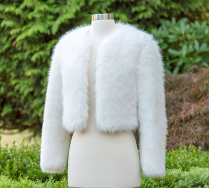 Light ivory long sleeve faux fur jacket faux fur coat faux fur bolero faux fur shrug FJ004-light-ivory