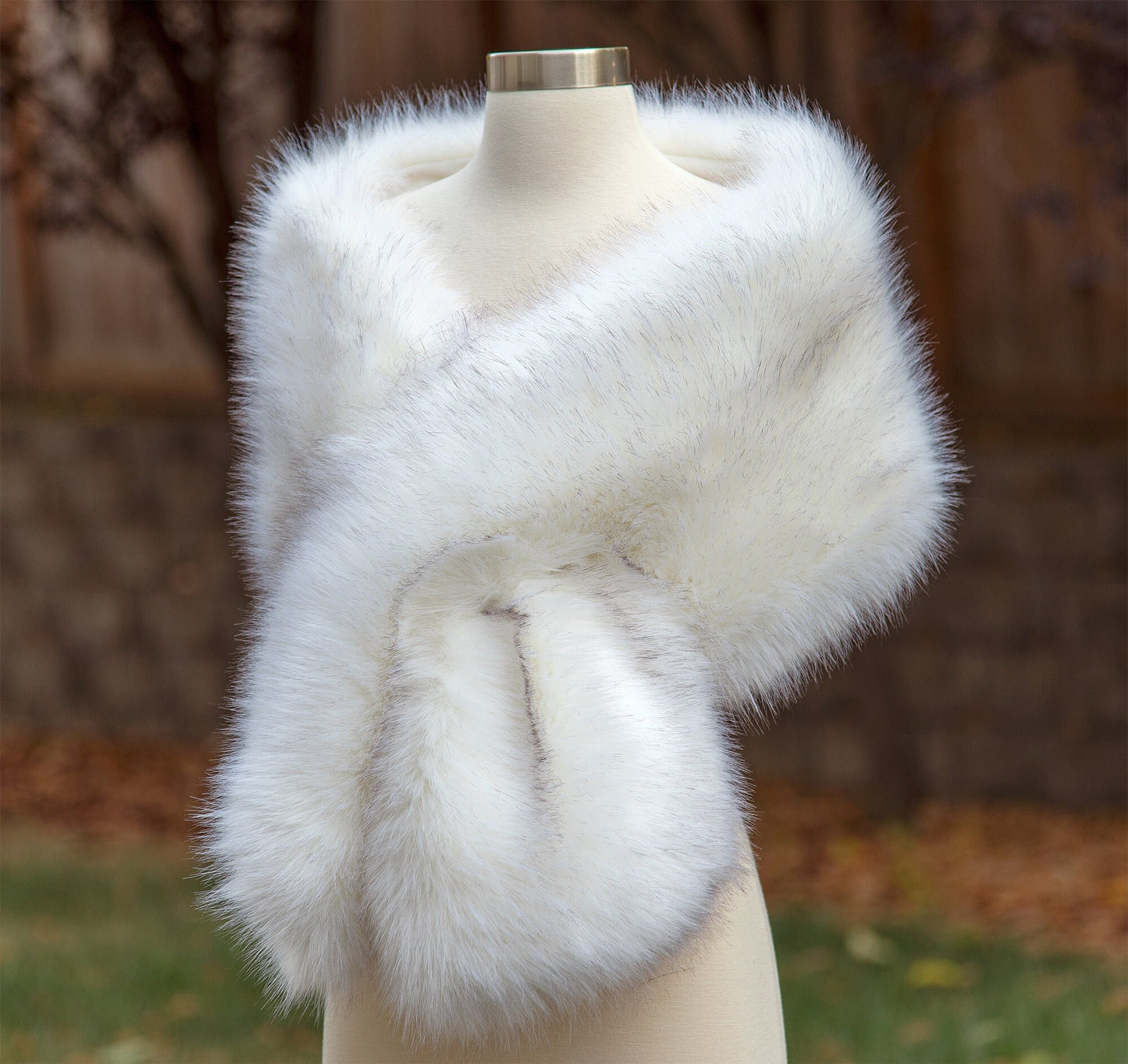Light ivory faux fur wrap with black tips faux fur stole faux fur shawl bridal wrap faux fur shrug bridal cape B005