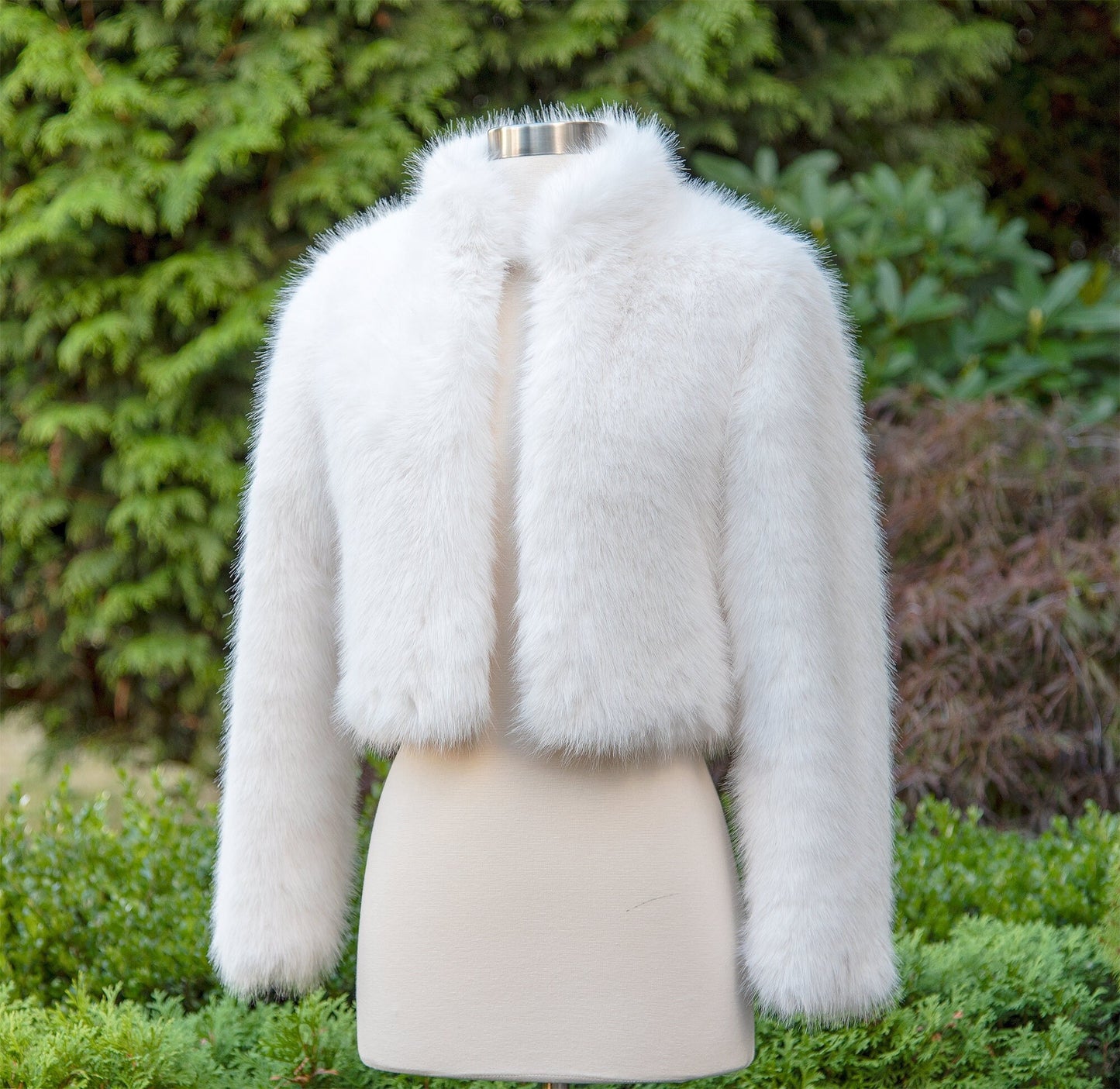 Light ivory long sleeve faux fur jacket faux fur coat faux fur bolero faux fur shrug FJ003-light-ivory