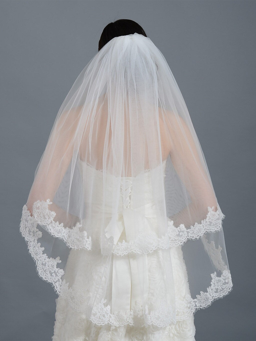 wedding veil, bridal veil, elbow length veil, alencon lace veil, wedding veil ivory