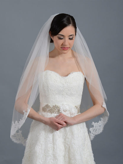 wedding veil, bridal veil, elbow length veil, alencon lace veil, wedding veil ivory