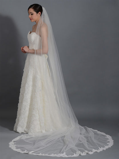 Wedding veil, bridal veil, wedding veil ivory, wedding veil lace trim, alencon lace veil