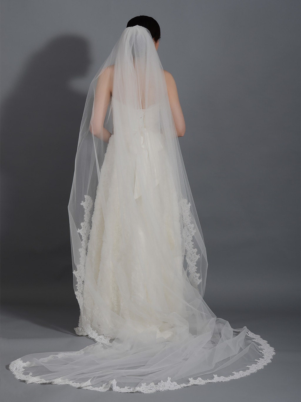 Bridal veil, wedding veil, ivory veil, lace veil, alencon lace, wedding veil ivory, wedding veil lace, cathedral veil V043c